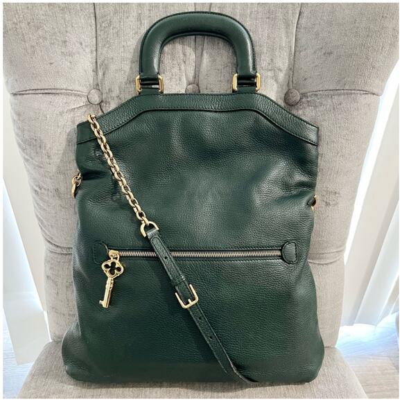 Dolce and Gabanna Fold Over Pebbled Leather Dark Green - Picture 1 of 13